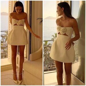 Magda Butrym Floral Appliqué Wool Bustier Bridal Mini Dress Cream
